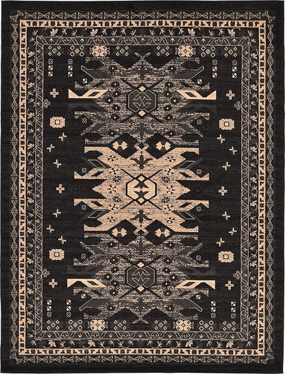 Unique Loom Taftan Collection Border Geometric Tribal Inspired Design Area Rug (9' 0 x 12' 0 Rectangular, Black/ Gray)