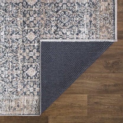 Bloom Rugs Caria Washable Non-Slip 5x7 Rug - Dark Blue/Tan Traditional Area Rug for Living Room, Bedroom, Dining Room, and Kitchen - Exact Size: 5' x 7'