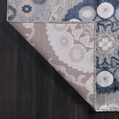 CAMILSON Runner Outdoor Rugs Oriental Retro Traditional Floral Medallion Area Rug 2x10 Non-Shedding Stain Resistant Indoor Carpet for Bathroom Hallway Kitchen Office (2 x 10 / Blue)