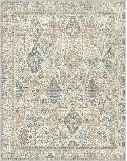 GENIMO 6x9 Area Rugs for Living Room, Machine Washable Low Pile Rugs, Chenille Non Alip Vintage Rug for Bedroom, Dining Room, Home Office, Beige Cream