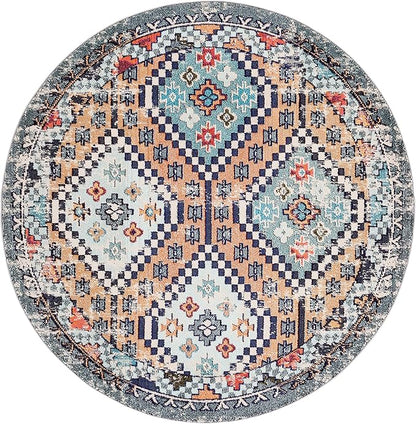 SAFAVIEH Madison Collection 6'7" Round Orange/Beige MAD418P Boho Diamond Distressed Non-Shedding Entryway Foyer Living Room Bedroom Kitchen Area Rug