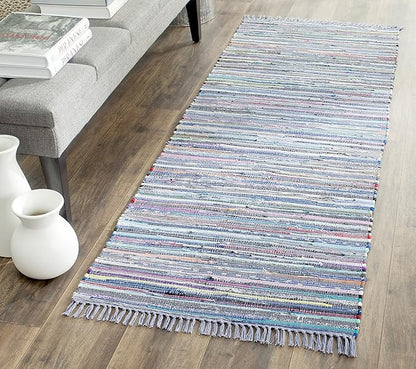 SAFAVIEH Rag Rug Collection Runner Rug - 2'3" x 7', Purple & Multi, Handmade Boho Stripe Cotton, Ideal for High Traffic Areas in Living Room, Bedroom (RAR121D)