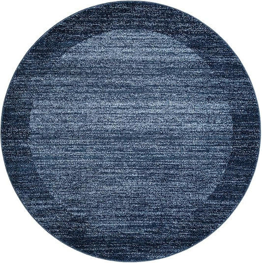 Rugs.com Angelica Collection Rug – 4 Ft Round Navy Blue Medium-Pile Rug Perfect for Kitchens, Dining Rooms