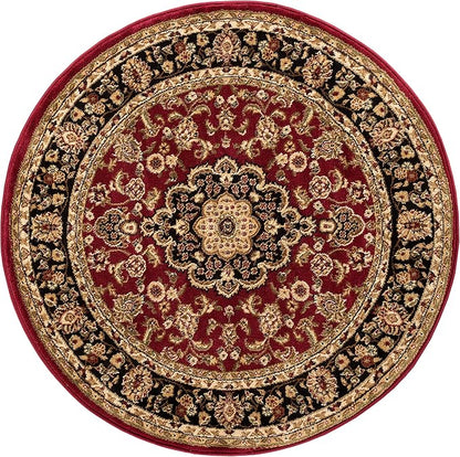 Well Woven Barclay Collection Medallion Kashan Red 8 ft Round Rug - for Living Room, Bedroom, and Dining Room