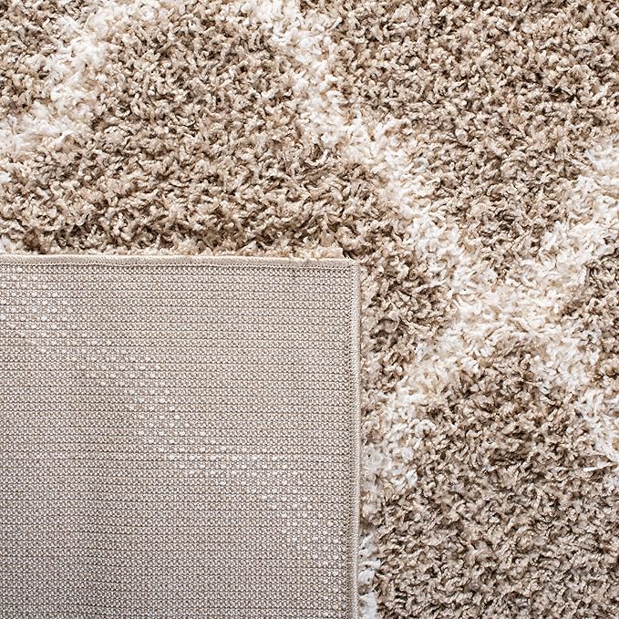 SAFAVIEH Dallas Shag Collection Runner Rug - 2'3" x 18', Beige & Ivory, Trellis Design, Non-Shedding & Easy Care, 1.5-inch Thick Ideal for High Traffic Areas in Living Room, Bedroom (SGD257D)