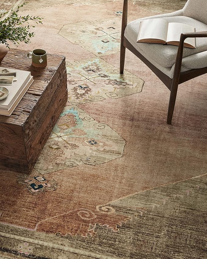 Loloi Magnolia Home by Joanna Gaines Sinclair Collection SIN-06 Clay/Tobacco 2'-0" x 5'-0", .25" Pile Height, Machine Washable, Accent Rug