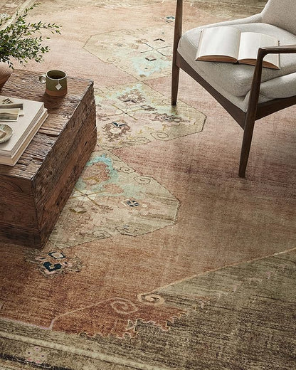 Loloi Magnolia Home by Joanna Gaines Sinclair Collection SIN-06 Clay/Tobacco 7'-6" x 9'-6", .25" Pile Height, Machine Washable, Area Rug