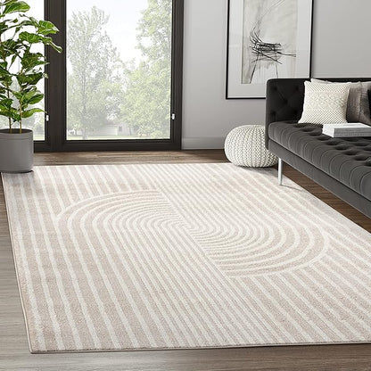 Abani Area Rug for Living Room -Nuevo 8' x 10' Beige Arch Pattern Area Rug, Soft and Durable Living Room Rug, Stain and Fade Resistant, Chic Modern Design, Pet & Kid Friendly