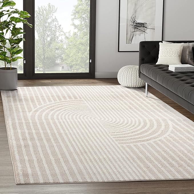 Abani Area Rug for Living Room -Nuevo 4' x 6' Beige Arch Pattern Area Rug, Soft and Durable Living Room Rug, Stain and Fade Resistant, Chic Modern Design, Pet & Kid Friendly
