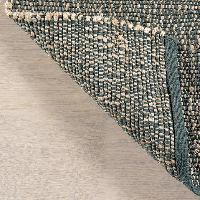 Nuloom Elfriede Handmade, Green/Natural, 6' x 9', Jute & Cotton, Textured and Earthy, High Traffic, Stain Resistant, Easy Clean, Durable Area Rug for Bedroom, Living Room, Dining, Entryway