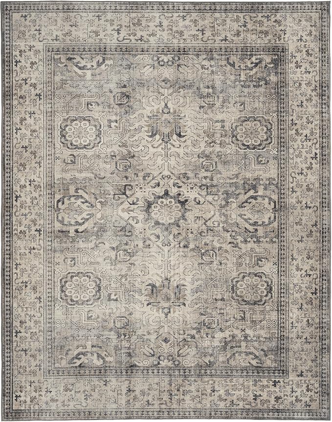 ReaLife Rugs Machine Washable Area Rug - Living Room Bedroom Bathroom Kitchen Entryway Office - Padded Low Pile Stain Resistant Premium - Boho Farmhouse Vintage - Paz - Beige Gray Ivory 5' x 7'