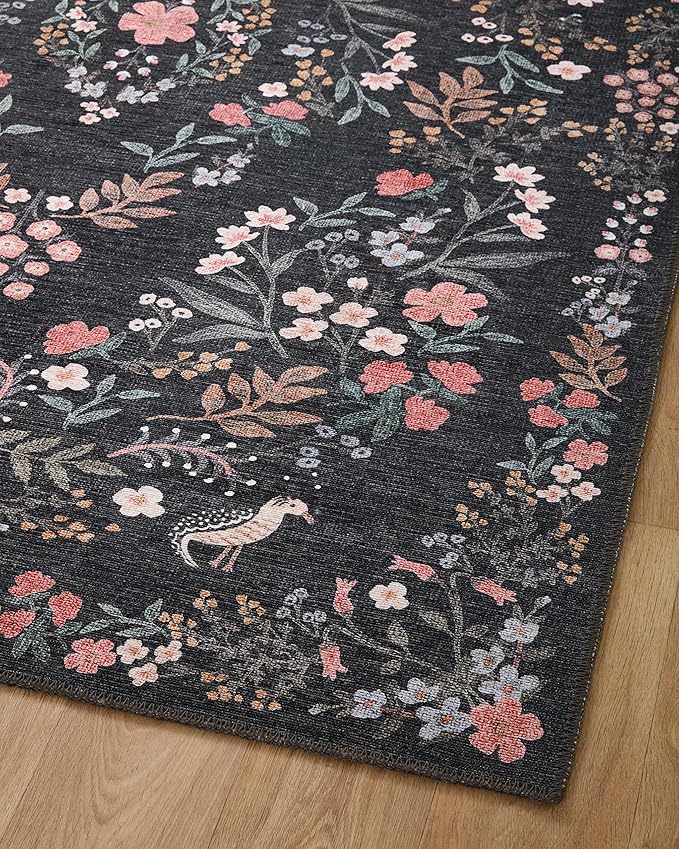 Loloi Rifle Paper Co. Maison Collection MAO-04 Tuileries Black 3'-9" x 5'-6", .19" Pile Height, Accent Rug