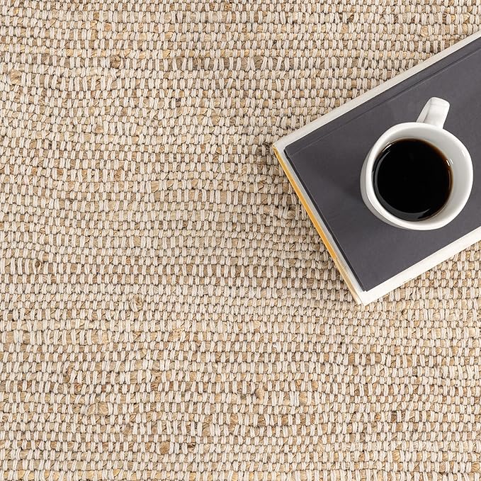 nuLOOM 8 Square Elfriede Jute & Cotton Hand Woven Area Rug, Natural, Solid Rustic Farmhouse Style, Weaved Design, Natural Fiber, For Bedroom, Living Room, Dining Room, Hallway, Office, Entryway