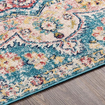 Livabliss Area Rugs - 3x7 Romaine Vintage Boho Navy Sky Blue Rose Runner Area Rug for Living Room Bedroom - Floral Medallion Stain Resistant Carpet for Kitchen, Nursery, Office (2'7" x 7'6", Runner)