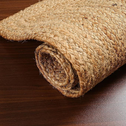 Savi Home Jute Area Rug Handwoven - 4 feet Round- Natural - Rustic Vintage Beige Braided Reversible Rug- Eco Friendly Rugs for Farmhouse, Bedroom, Kitchen, Living Room.