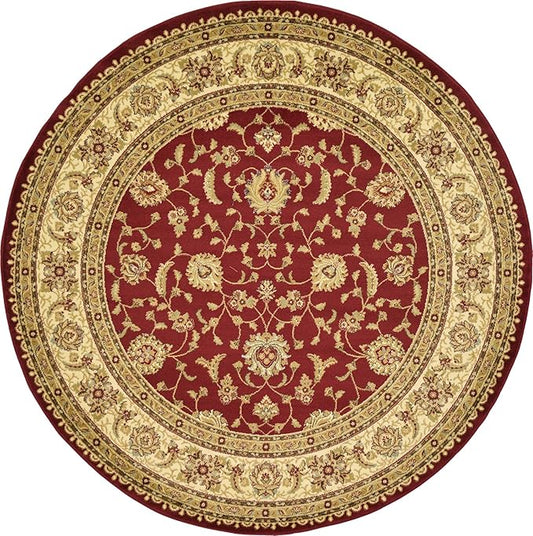 Unique Loom Voyage Collection Traditional Oriental Classic Intricate Design Area Rug (8' 0 x 8' 0 Round, Red/Gold)