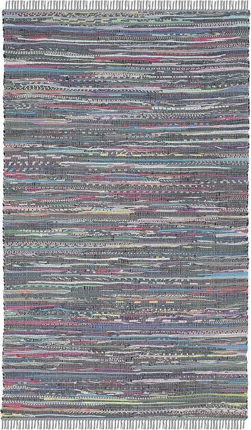 SAFAVIEH Rag Rug Collection Accent Rug - 4' x 6', Aqua & Multi, Handmade Boho Stripe Cotton, Ideal for High Traffic Areas in Entryway, Living Room, Bedroom (RAR121K)