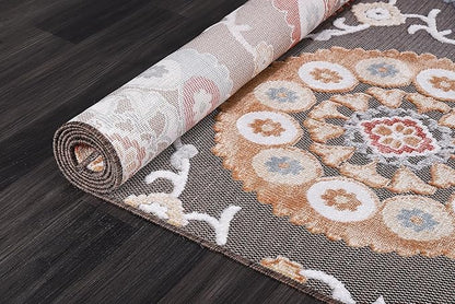 CAMILSON Indoor Outdoor Rug 6x9 Bohemian Medallion Floral Area Rugs for Indoor and Outdoor Patios Easy-Cleaning Non-Shedding Living Room Garden and Kitchen Washable Outside Carpet (6 x 9 / Brown)