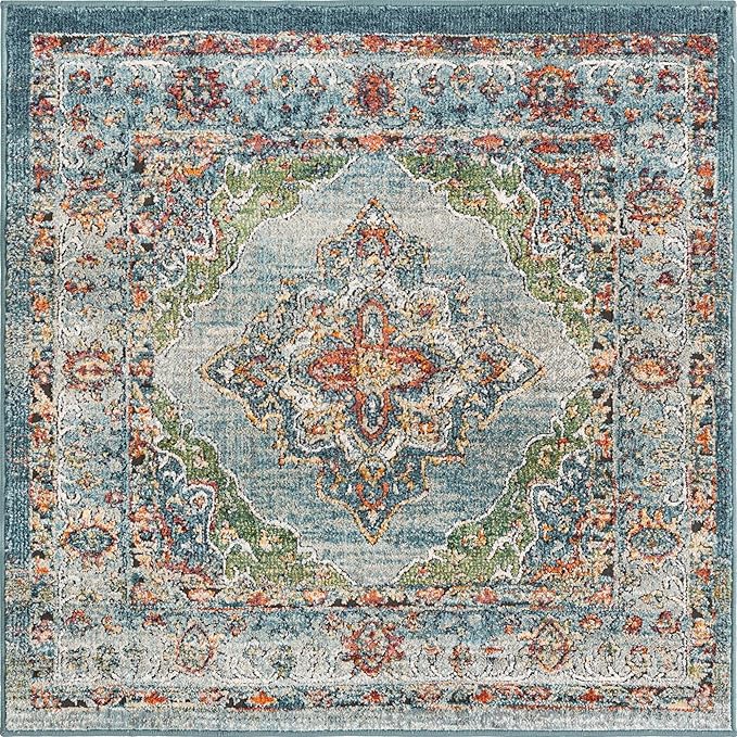 Unique Loom Isabella Collection Area Rug - Rossellini (4' 1" Square, Blue/ Beige)