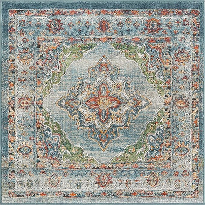 Unique Loom Isabella Collection Area Rug - Rossellini (4' 1" Square, Blue/ Beige)