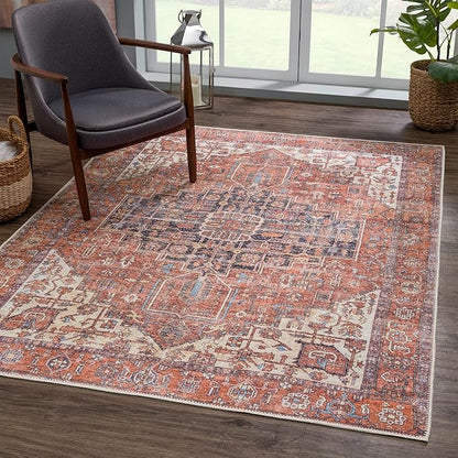 Bloom Rugs Washable 8' x 10' Rug - Red/Orange/Beige Traditional Area Rug for Living Room, Bedroom, Dining Room, and Kitchen - Exact Size: 8' x 10'