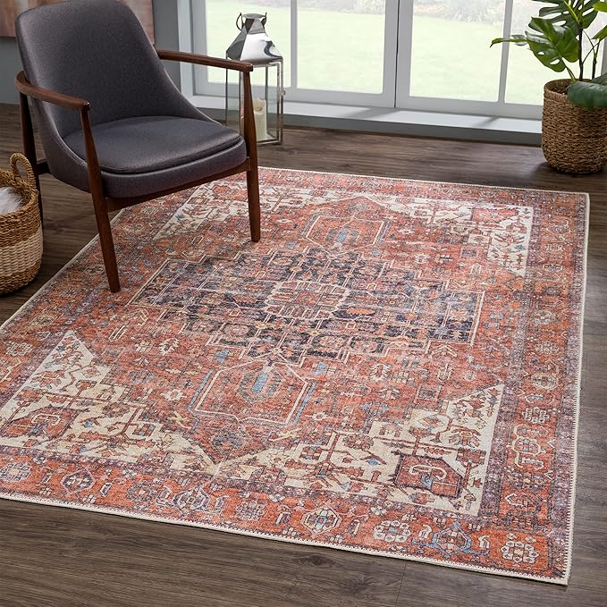Bloom Rugs Washable 3' x 5' Rug - Red/Orange/Beige Traditional Area Rug for Living Room, Bedroom, Dining Room, and Kitchen - Exact Size: 3' x 5'