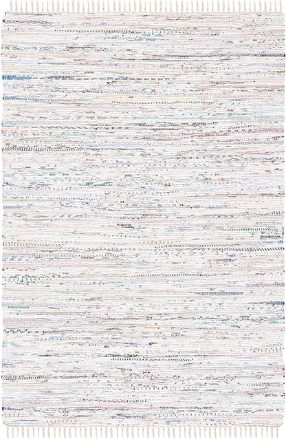 SAFAVIEH Rag Rug Collection Accent Rug - 3' x 5', Ivory & Multi, Handmade Boho Stripe Cotton, Ideal for High Traffic Areas in Entryway, Living Room, Bedroom (RAR121G)