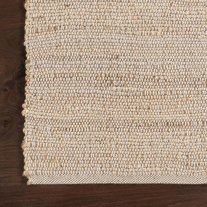 nuLOOM 10x14 Elfriede Jute & Cotton Hand Woven Area Rug, Natural, Solid Rustic Farmhouse Style, Weaved Design, Natural Fiber, For Bedroom, Living Room, Dining Room, Hallway, Office, Entryway