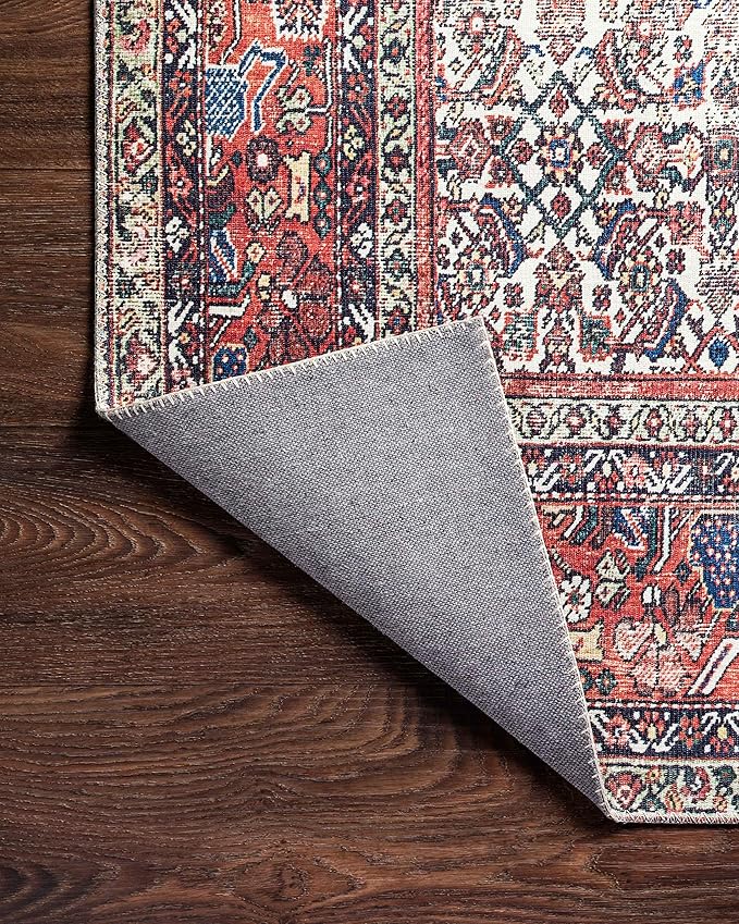 Loloi Layla Collection LAY-12 Ivory/Brick 3'-6" x 5'-6" .13" Thick Accent Rug, Soft, Durable, Vintage Inspired, Distressed, Low Pile, Non-Shedding, Easy Clean, Printed, Living Room Rug
