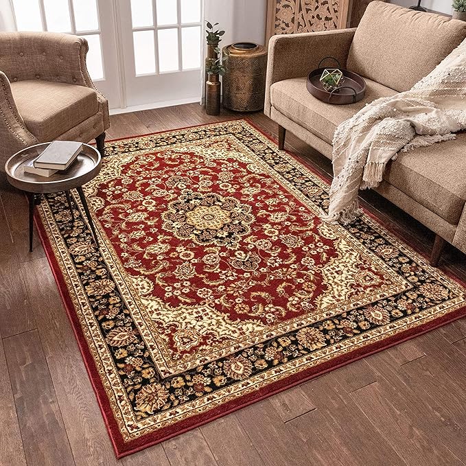 Well Woven Barclay Collection Medallion Kashan Red 6x9 Area Rug - for Living Room, Bedroom, and Dining Room