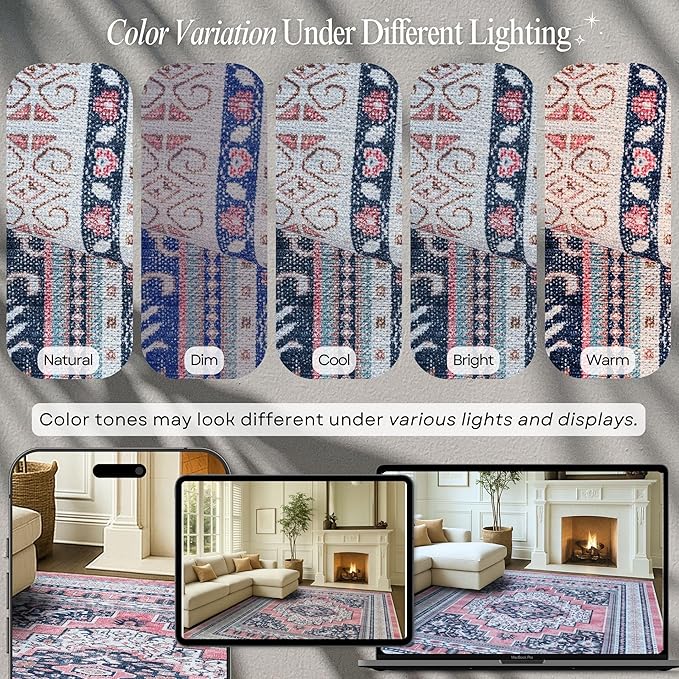 Fame Rugs Turkish Rug. Washable Vintage Oriental Antique Inspired Traditional Doormat Small Modern Area Rugs Luxury Entryway Entry Bedroom Bathroom Kitchen (399TN, 9' x 12')