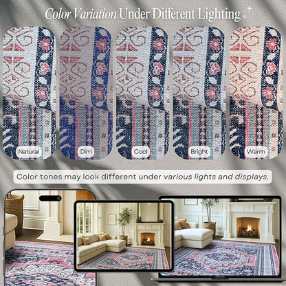 Fame Rugs Turkish Rug. Washable Vintage Oriental Antique Inspired Traditional Doormat Small Modern Area Rugs Luxury Entryway Entry Bedroom Bathroom Kitchen (399TN, 5'9 x 8'9)