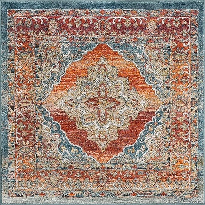 Unique Loom Isabella Collection Area Rug - Rossellini (4' 1" Square, Rust Red/ Beige)