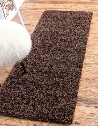 Unique Loom Solid Shag Collection Area Rug (2' 7" x 10' Runner, Chocolate Brown)