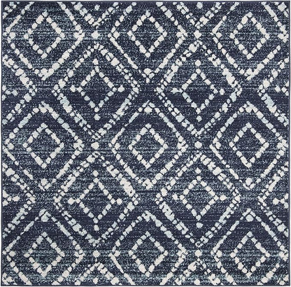 SAFAVIEH Adirondack Collection Area Rug - 8' Square, Navy & Ivory, Modern Diamond Distressed Design, Non-Shedding & Easy Care, Ideal for High Traffic Areas in Living Room, Bedroom (ADR131N)