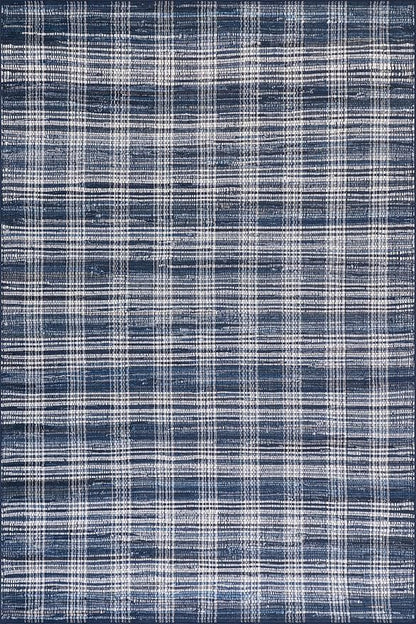 Dash & Albert Denim Plaid Blue Machine Washable Rug, 7.5 X 9.5 Feet, Blue/White Plaid Pattern