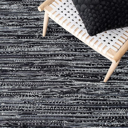 SAFAVIEH Rag Rug Collection Accent Rug - 4' x 6', Black, Handmade Boho Stripe Cotton, Ideal for High Traffic Areas in Entryway, Living Room, Bedroom (RAR121Z)