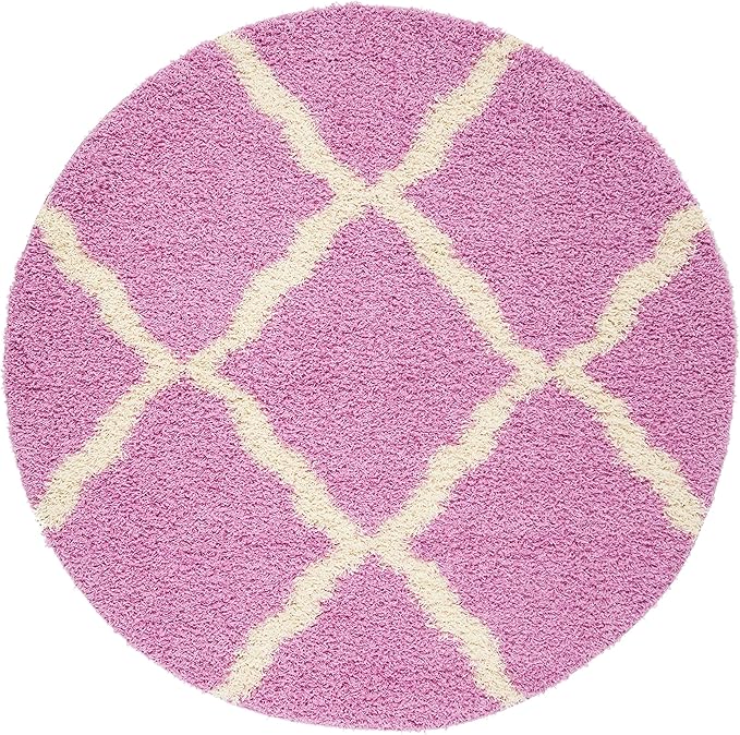 SAFAVIEH Dallas Shag Collection Area Rug - 6' Round, Pink & Ivory, Trellis Design, Non-Shedding & Easy Care, 1.5-inch Thick Ideal for High Traffic Areas in Living Room, Bedroom (SGD257I)