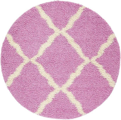 SAFAVIEH Dallas Shag Collection Area Rug - 6' Round, Pink & Ivory, Trellis Design, Non-Shedding & Easy Care, 1.5-inch Thick Ideal for High Traffic Areas in Living Room, Bedroom (SGD257I)