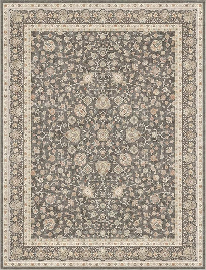 Well Woven Asha Rome Charcoal Brown 7'7" x 9'10" Area Rug - Oriental Floral Pattern, Easy Clean, Floor-Friendly Backing - for Living Room, Bedroom, and Dining Room