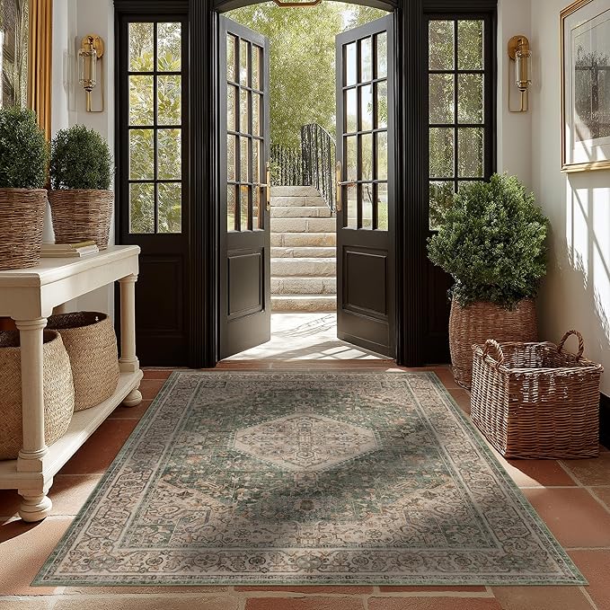Area Rug Non Slip Machine Washable Ultra Soft Living Room/Bedroom/Kitchen/Outdoor/Classroom Celadon, 5'×7'
