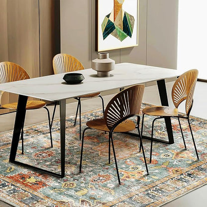 Area Rug 8'x10' Washable Rug Vintage Traditional Mat Distressed Indoor Foldable Thin Retro Accent Floral Print Non Slip Carpet for Living Room Dining Room Office