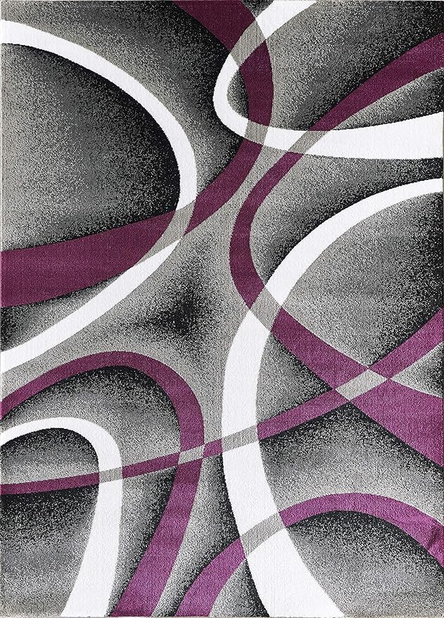 GLORY RUGS Modern Area Rug 5x7 Purple Swirls Carpet Bedroom Living Room Contemporary Dining Accent Sevilla Collection 4816A (Grey Purple)