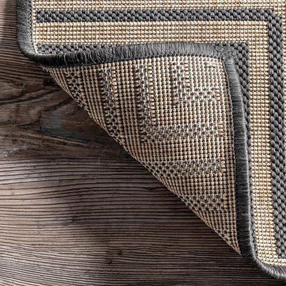 Nuloom Asha Dark Grey/Ivory, 9'6" x 12', Casual, Striped Border, Soft and Cozy, High Traffic, Stain Resistant, Easy Clean, Durable Area Rug for Indoor/Outdoor Patio, Deck, Porch, Garden, Courtyard