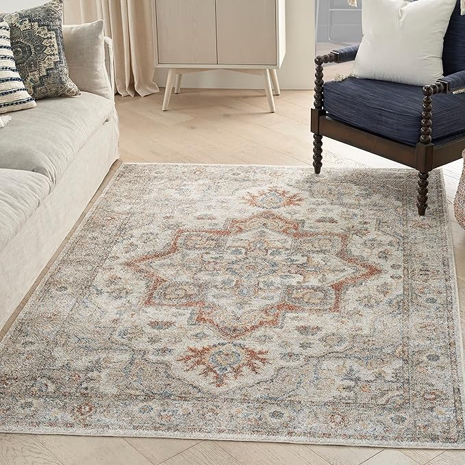 Nourison Home Astra Machine Washable Traditional Grey/Multi 6'7" x 9' Area Rug, Easy Cleaning, Non Shedding, Bed Room, Living Room, Dining Room, Kitchen (7x9)