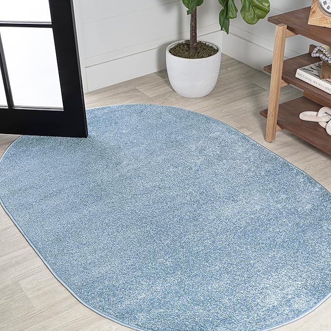 JONATHAN Y Haze Solid Low-Pile Classic Blue 5x8 Oval Indoor Area Rug, Coastal,Bohemian,Minimalist,Classic, Easy-Cleaning for Living Room,Bedroom,Kitchen,Pet Friendly,Non-Shedding (SEU100F-5OV)