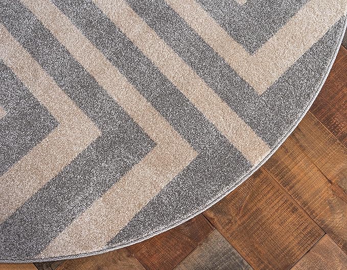 Unique Loom Athens Collection Classic Geometric Modern Border Design Area Rug (6' 0 x 6' 0 Round, Gray/ Beige)