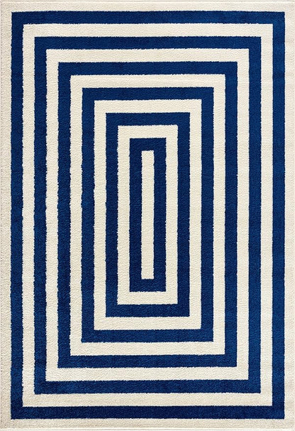 Abani Contemporary Blue & Ivory 6'x9' Area Rug, Contrasting Geometric Modern Stripe Symmetrical Living Room Carpet Rugs