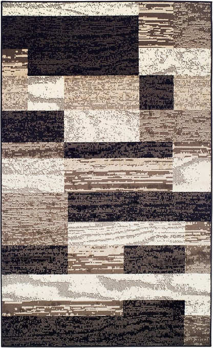 SUPERIOR Indoor Area Rug, Jute Backed, Modern Geometric Patchwork Floor Decor for Bedroom, Office, Living Room, Entryway, Hardwood Floors, Rockwood Collection, 4' x 6', Chocolate