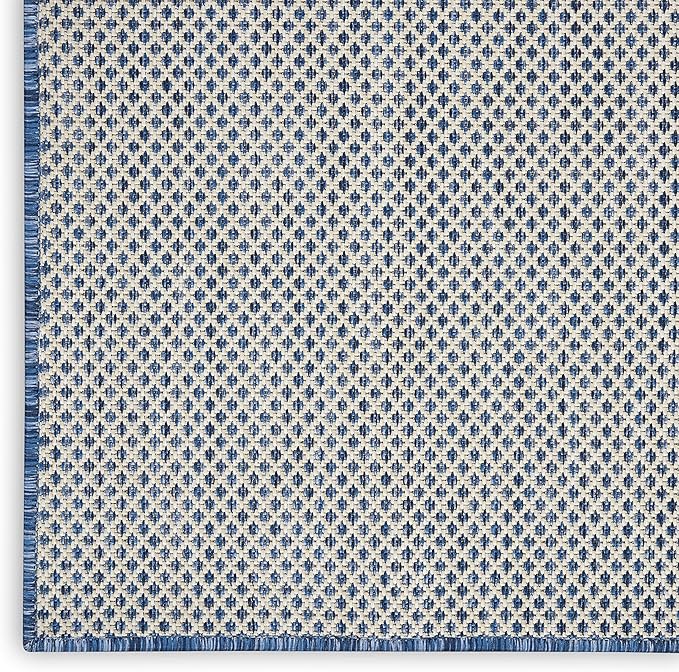 Nourison Home Courtyard Ivory Blue 9' x 12' Area Rug - Easy Clean, Non Shedding, Bed Room, Living Room, Dining Room, Kitchen (9' x 12')